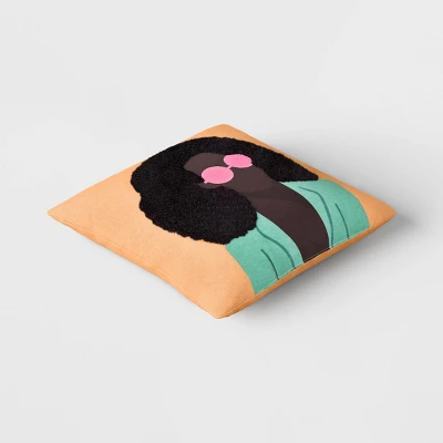 Square Woman With Pink Sunglasses Embroidered Cotton Square Throw Pillow Orange - Room Essentials™ 4 Square Woman With Pink Sunglasses Embroidered Cotton Square Throw Pillow Orange - Room Essentials™ - Image 2