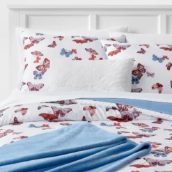 Butterfly Print Microfiber Decorative Bed Set With Throw Blue/Red/White - Room Essentials™ 15 Butterfly Print Microfiber Decorative Bed Set With Throw Blue/Red/White - Room Essentials™ -Room Essentials GUEST e00afba5 a714 4928 90f7 d5171afd96c9
